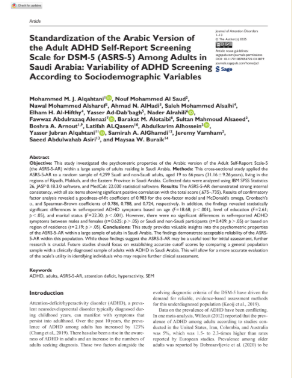 Standardization of the Arabic Version of the Adult ADHD Self-Report Screening Scale for DSM-5 (ASRS-5) Among Adults in Saudi Arabia: Variability of ADHD Screening According to Sociodemographic Variabl
